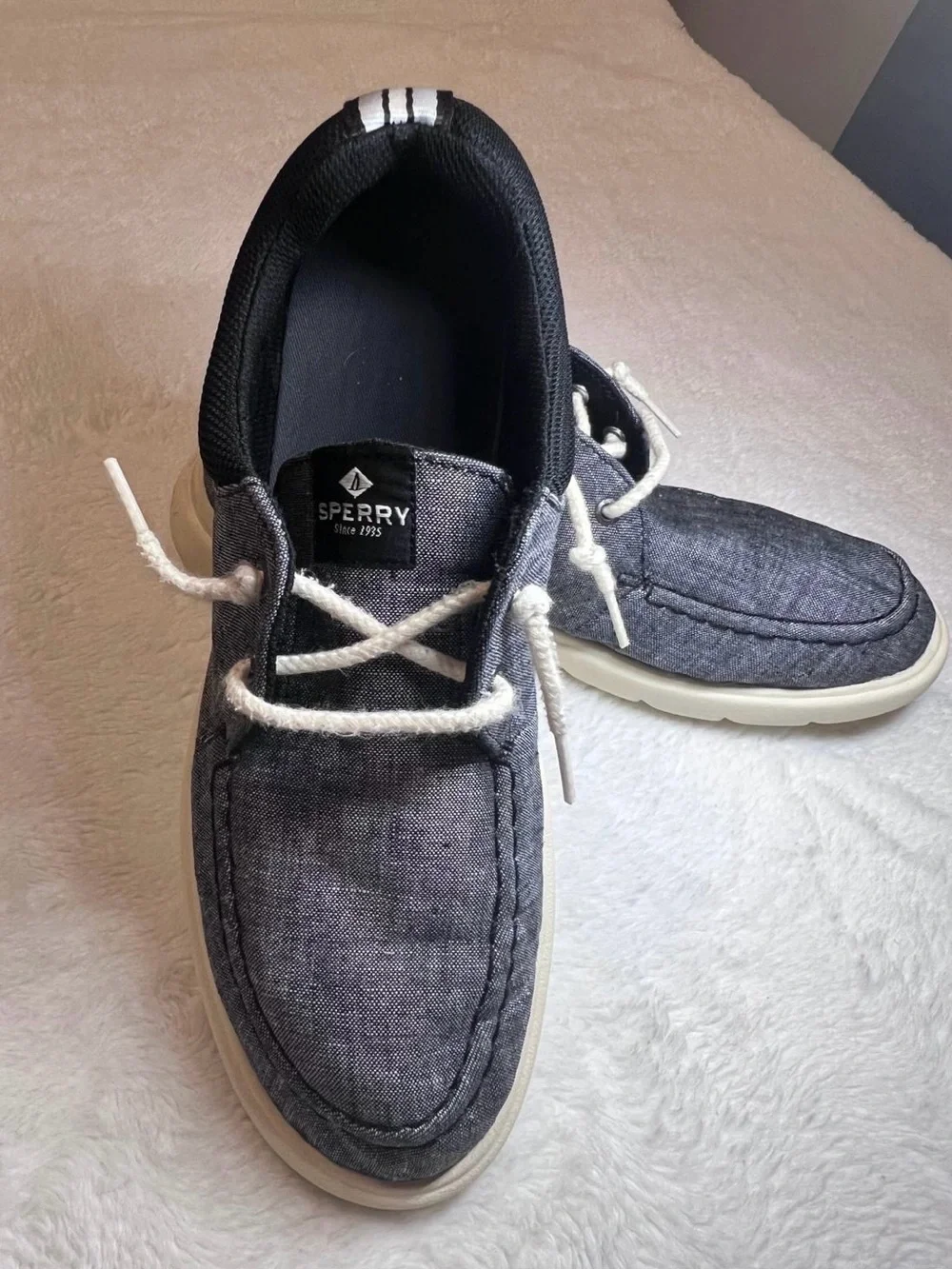 Sperry Men’s Charcoal Canvas Boat Shoes with White Laces